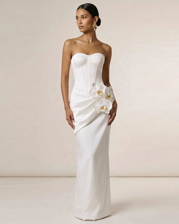 Orchid Embellished Corset Maxi Dress - White