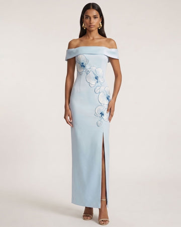 Orchid Embroidered Off-Shoulder Maxi Dress - Blue