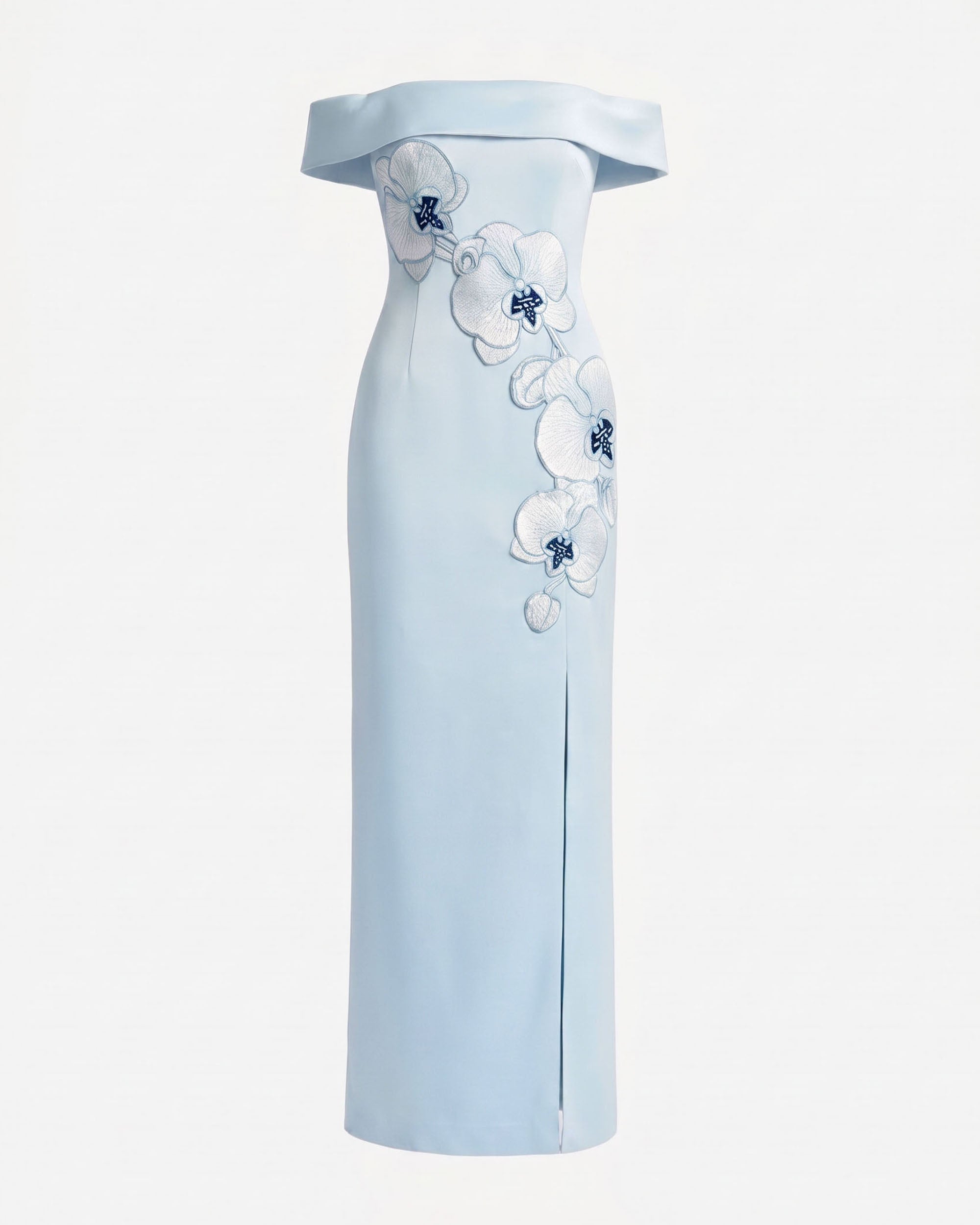 Orchid Embroidered Off-Shoulder Maxi Dress - Blue