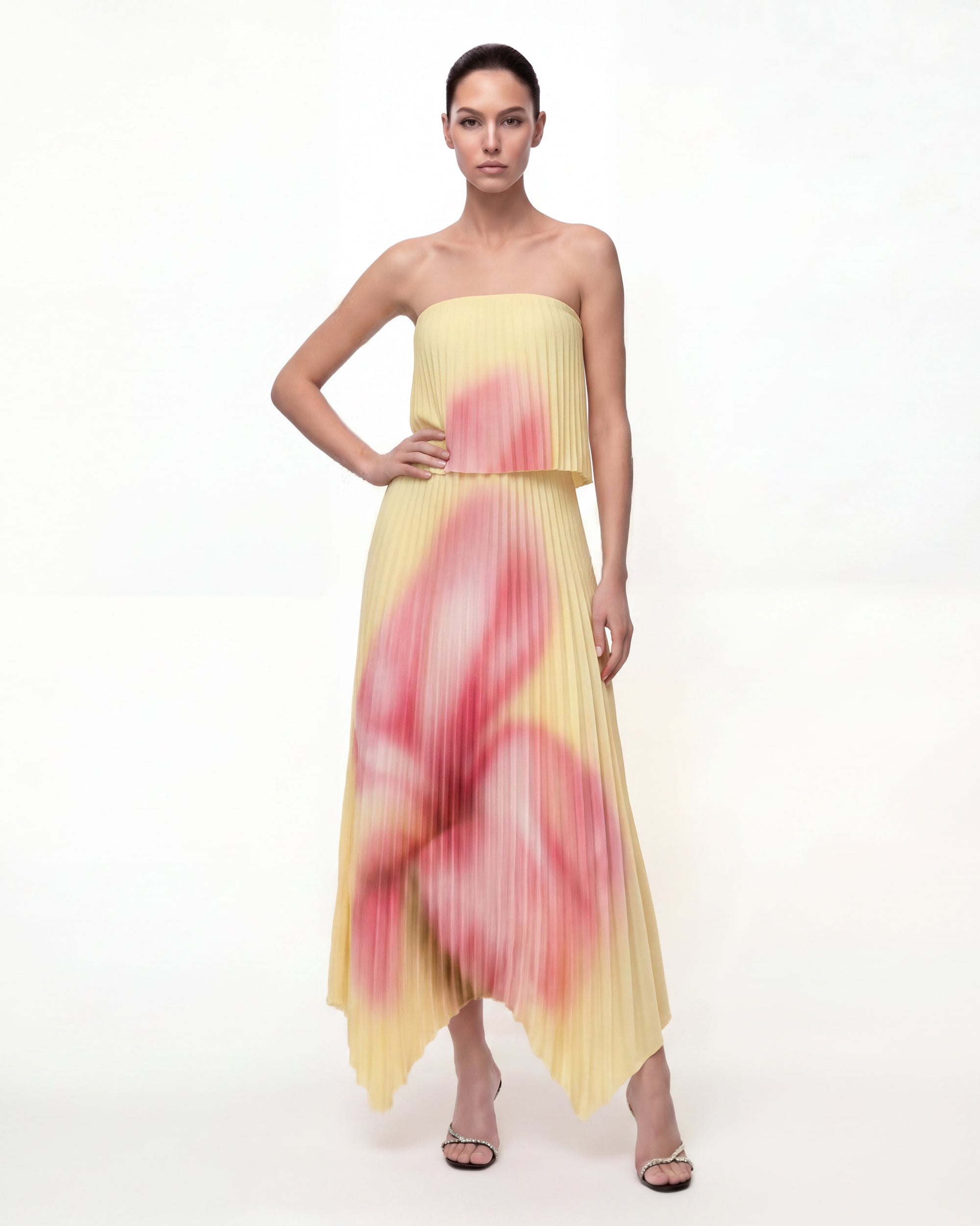 Floral-Print Strapless Convertible Midi Dress - Yellow