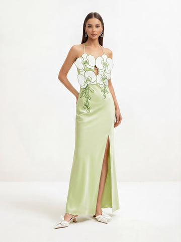 Orchid Embroidered Dress - Light Green/Ivory