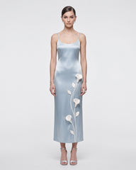 Floral Appliqué Slip Dress - Light Blue