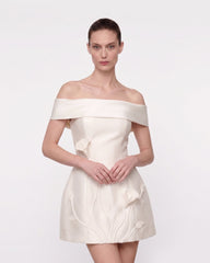Floral Appliqué Off-Shoulder Mini Dress - White