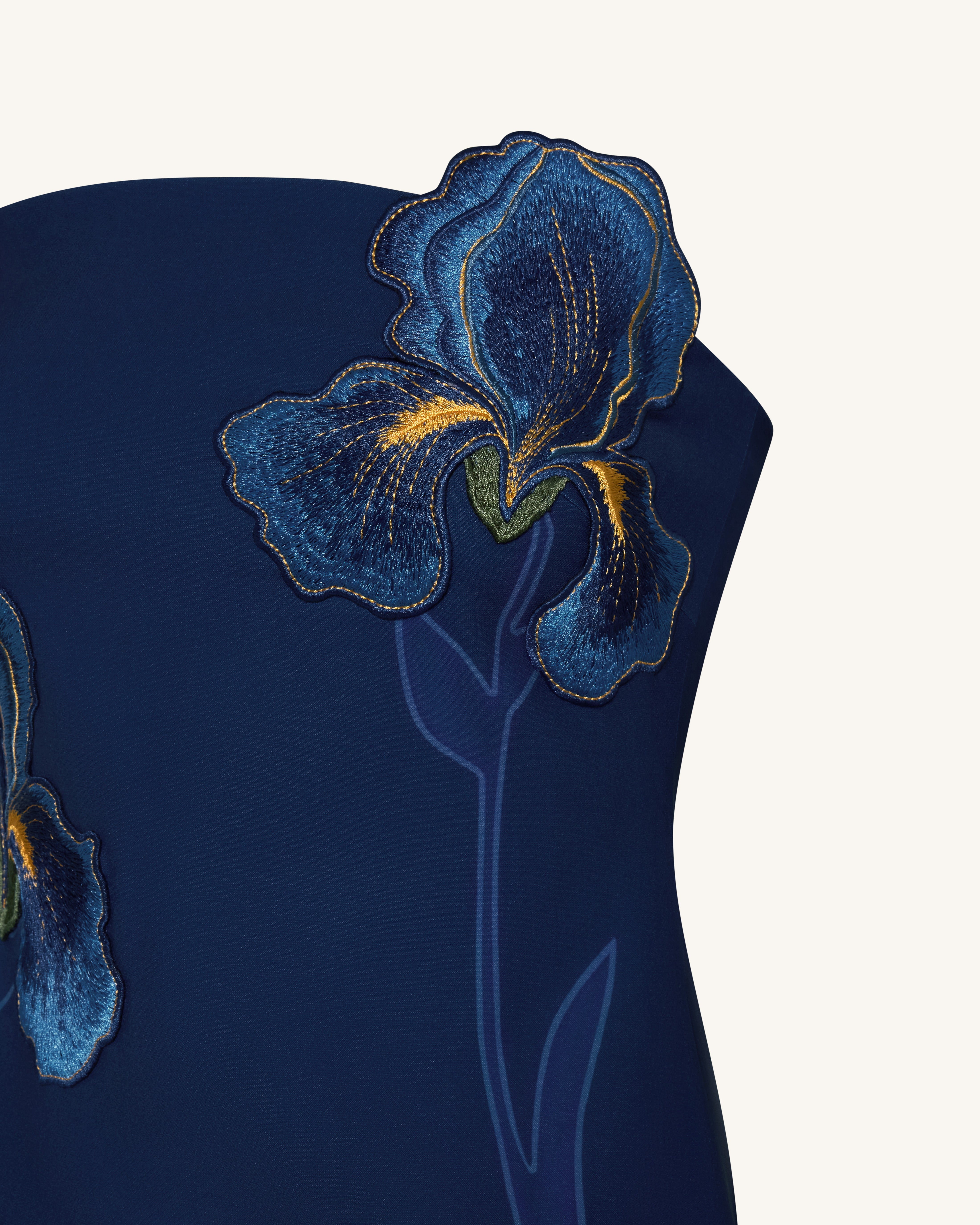 Iris Floral Print Strapless Dress – Navy blue