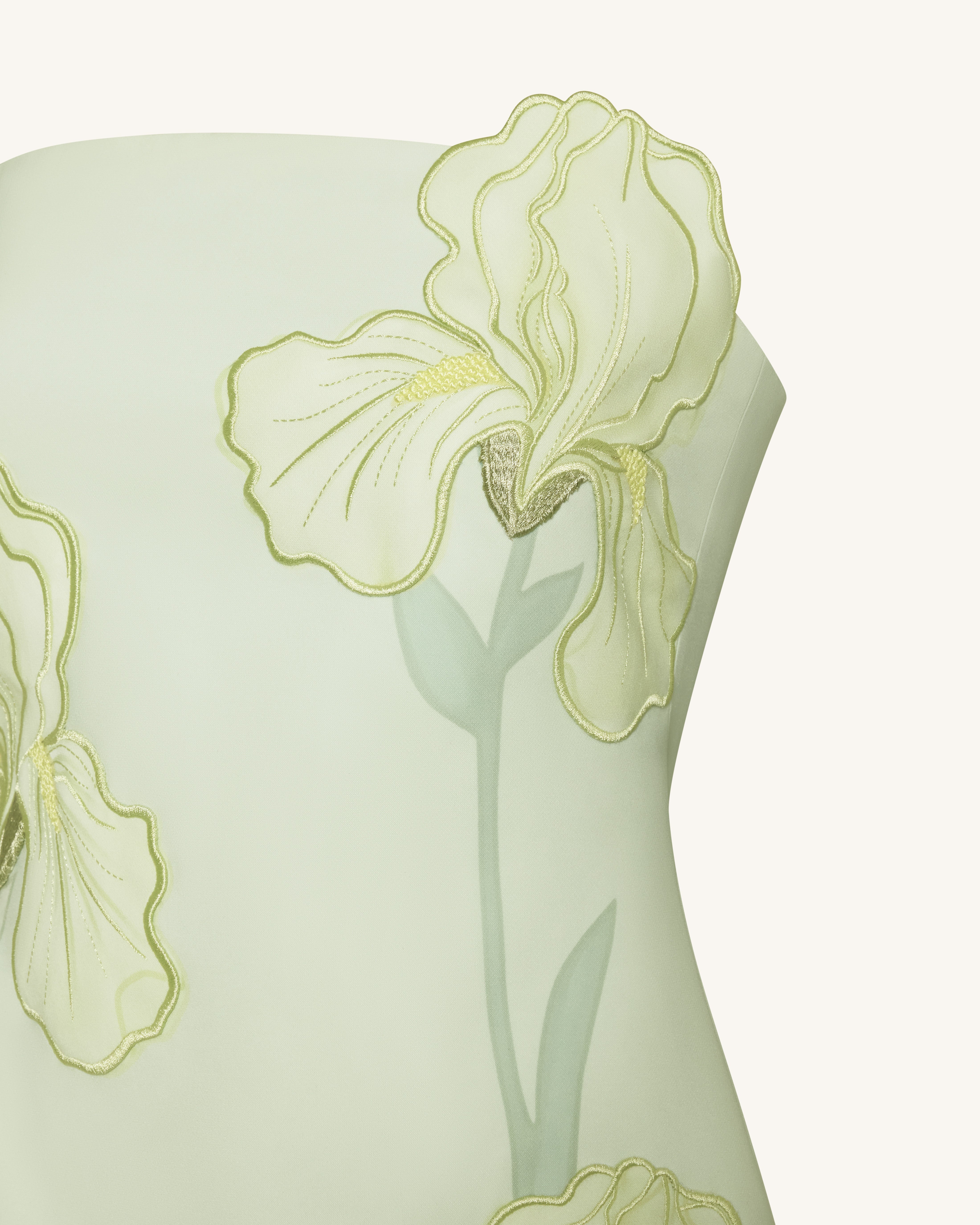 Iris Floral Print Strapless Dress - Green