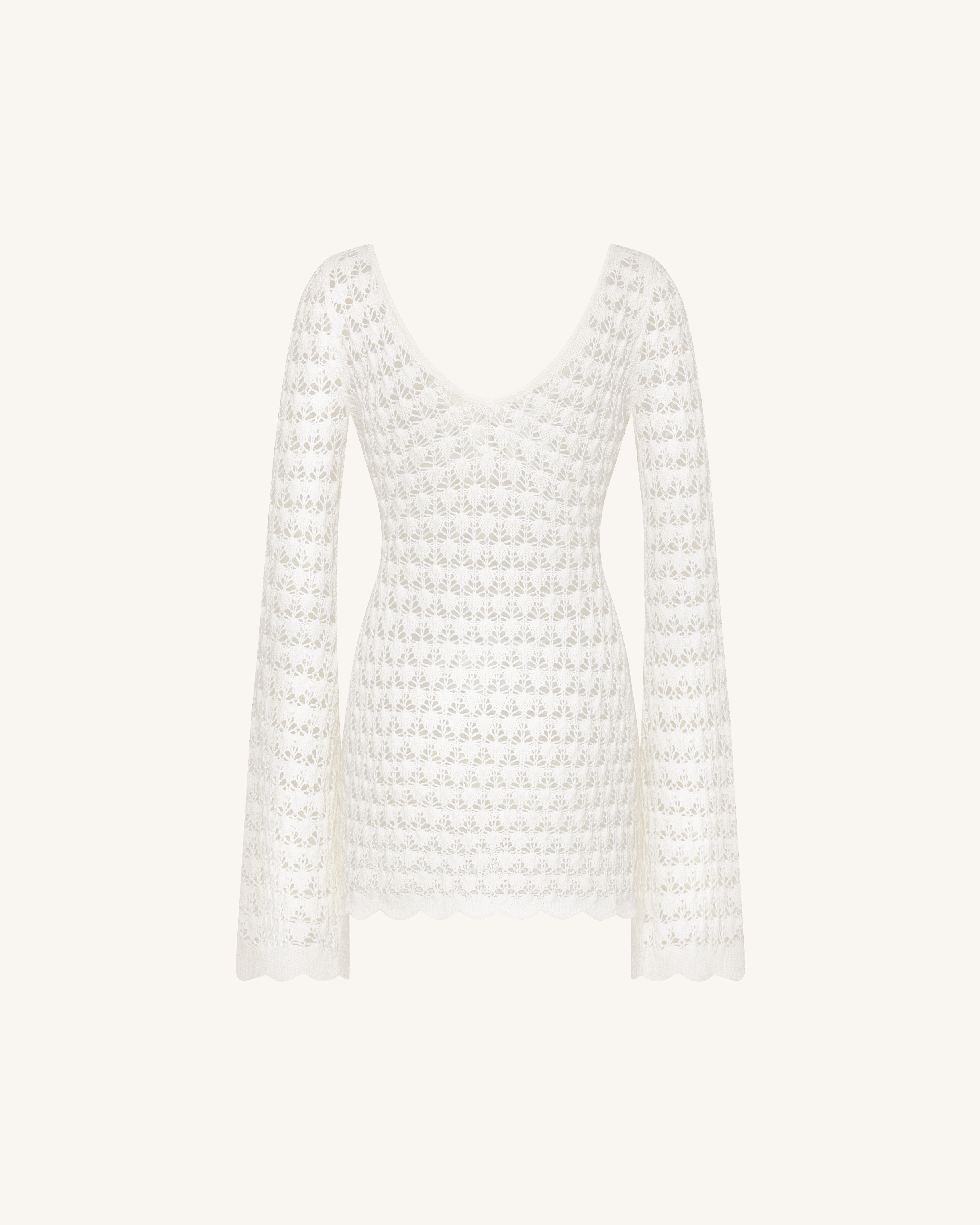 Pointelle Knit Keyhole Mini Dress - White