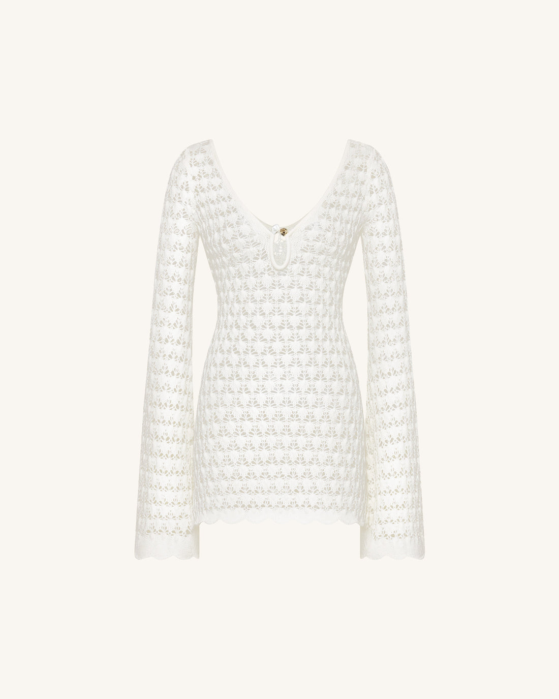 Pointelle Knit Keyhole Mini Dress - White