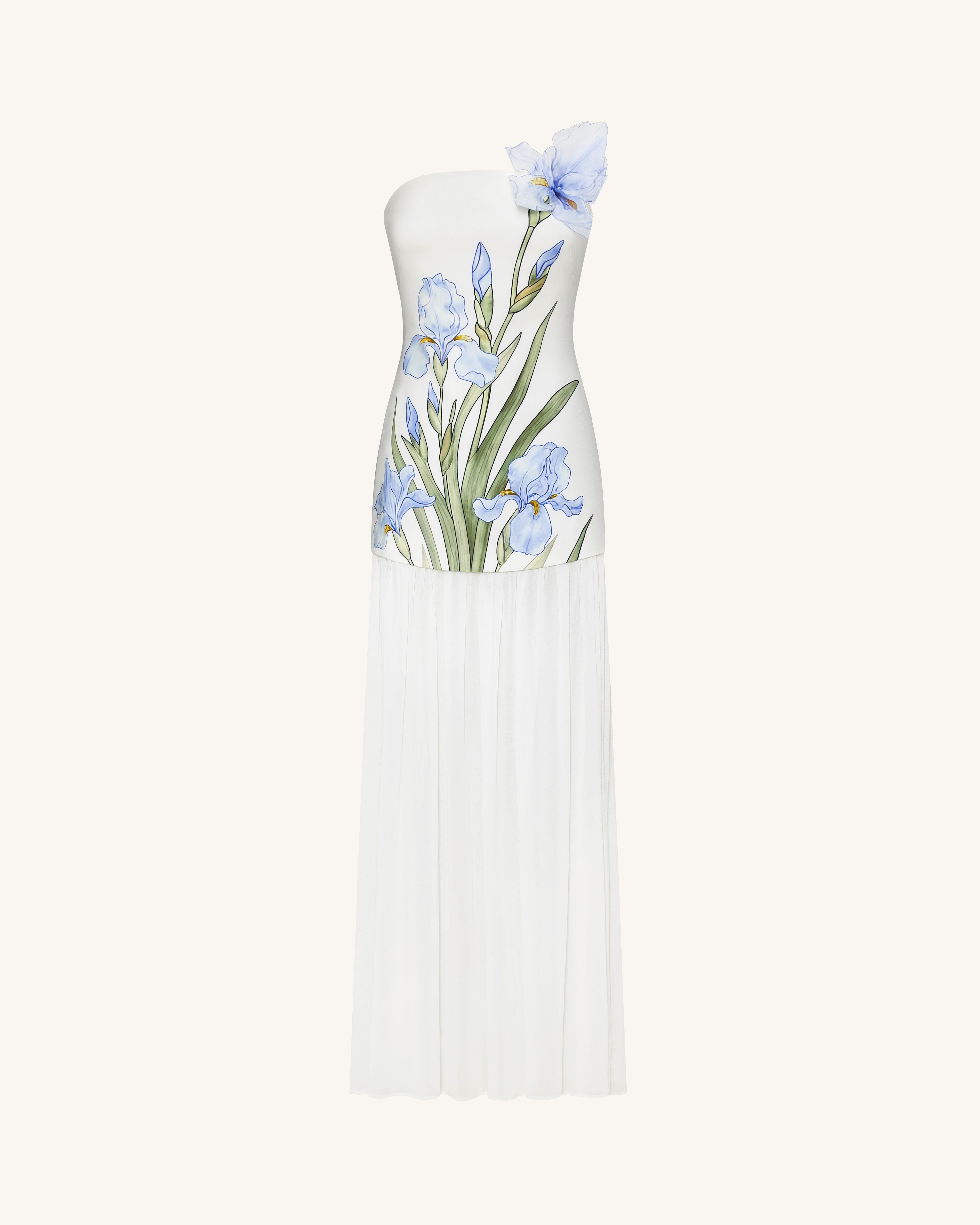 Floral One Shoulder Maxi Dress - White