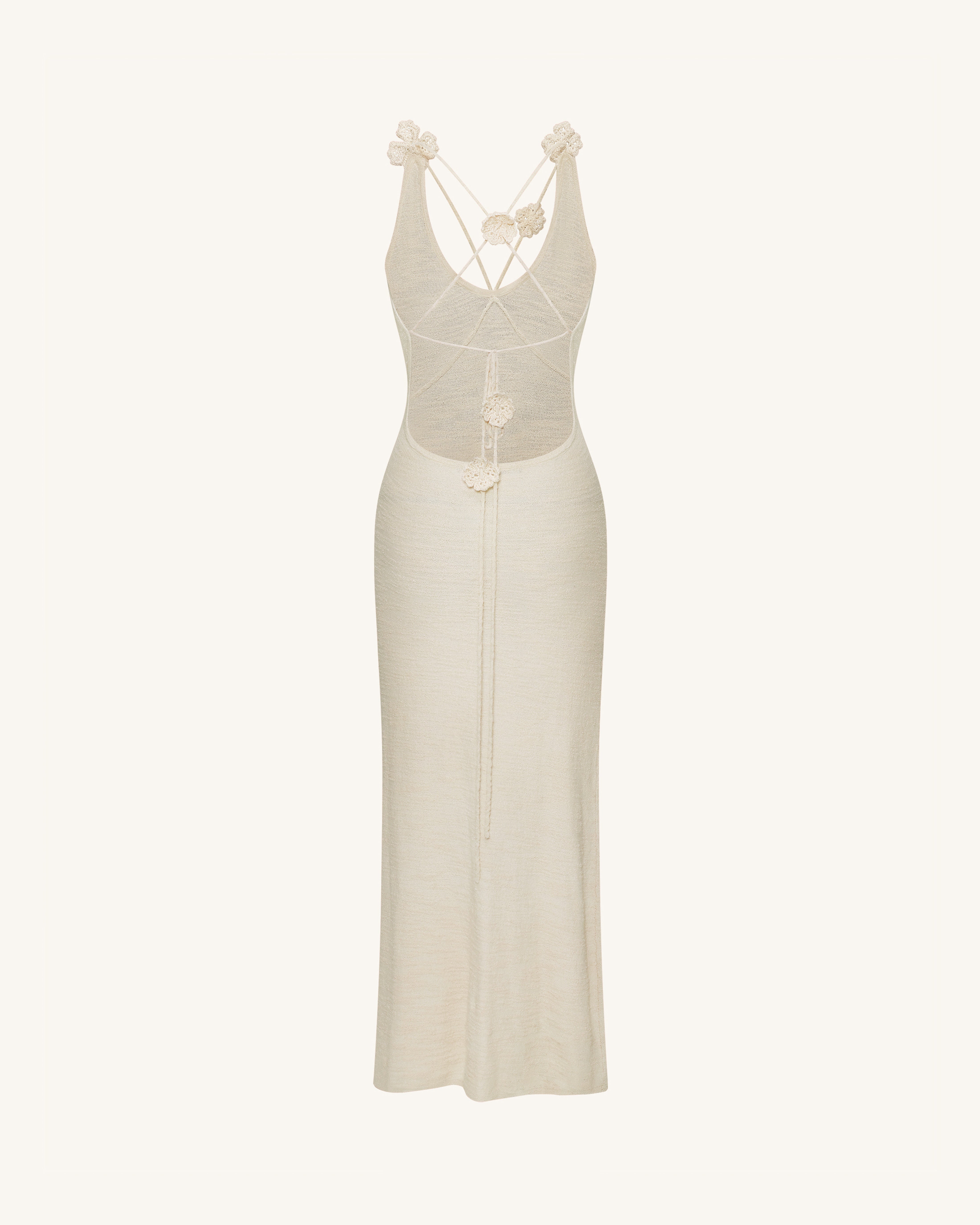 Textured Knit Halter Maxi Dress - Cream