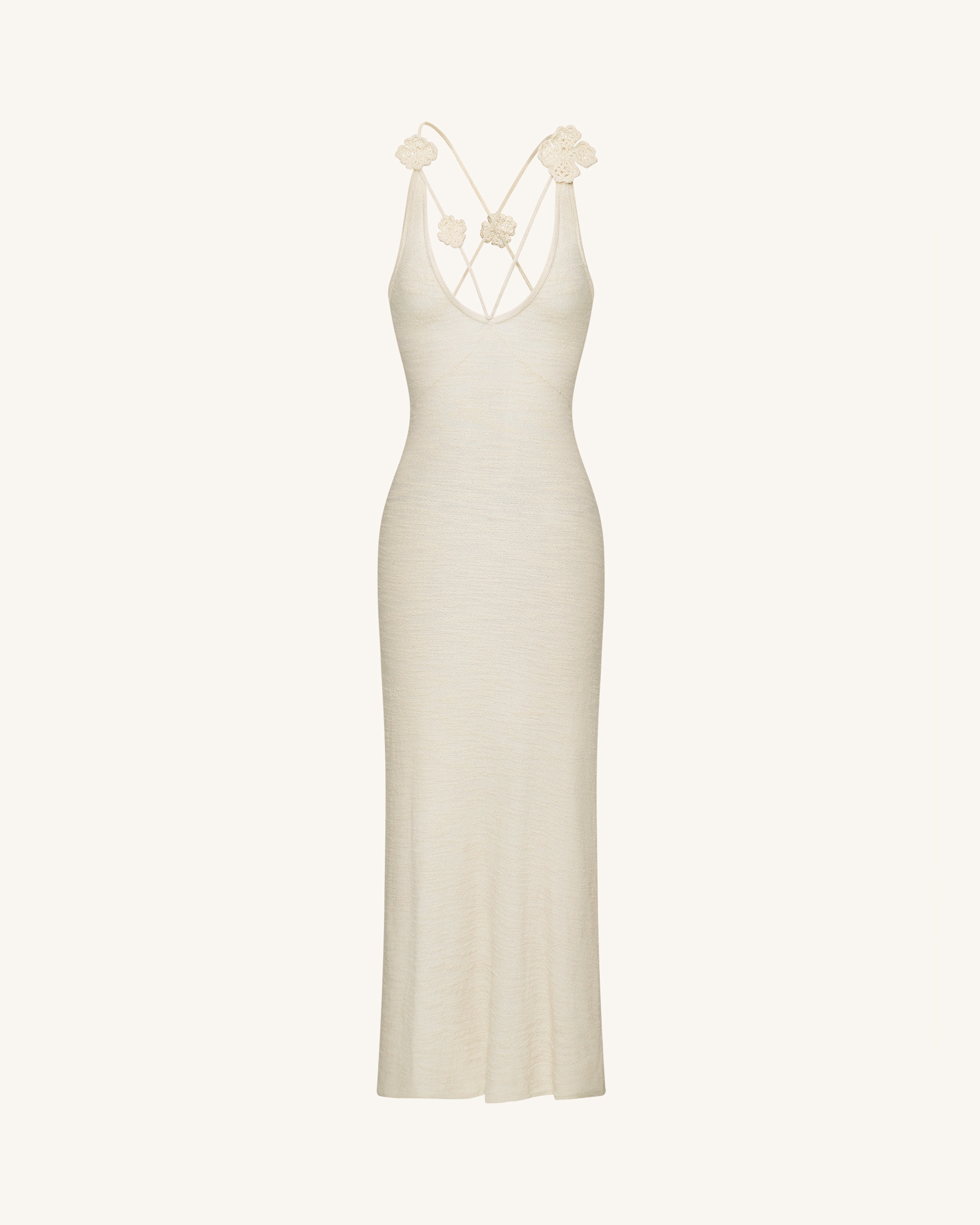 Textured Knit Halter Maxi Dress - Cream