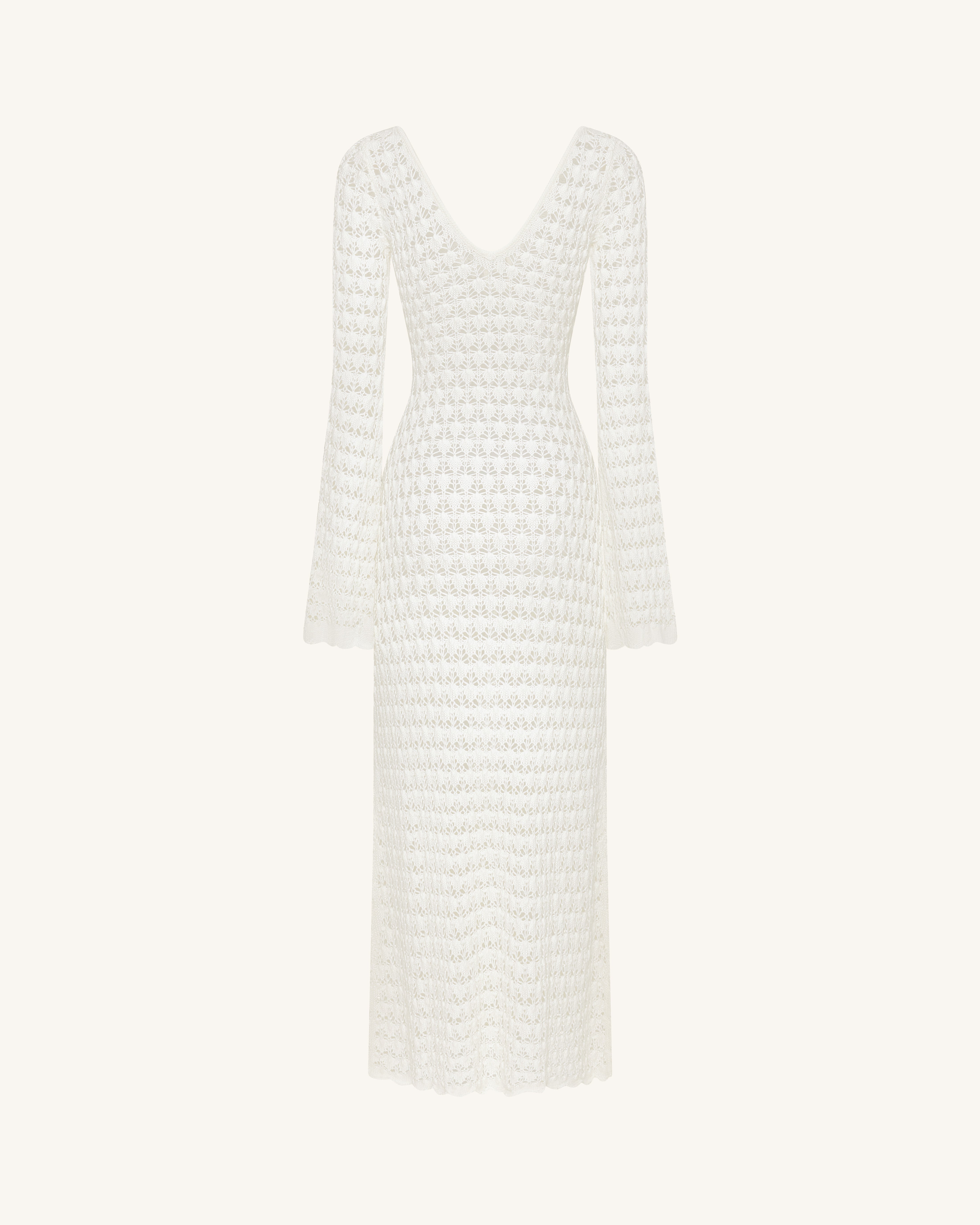 Pointelle Knit Keyhole Maxi Dress - White