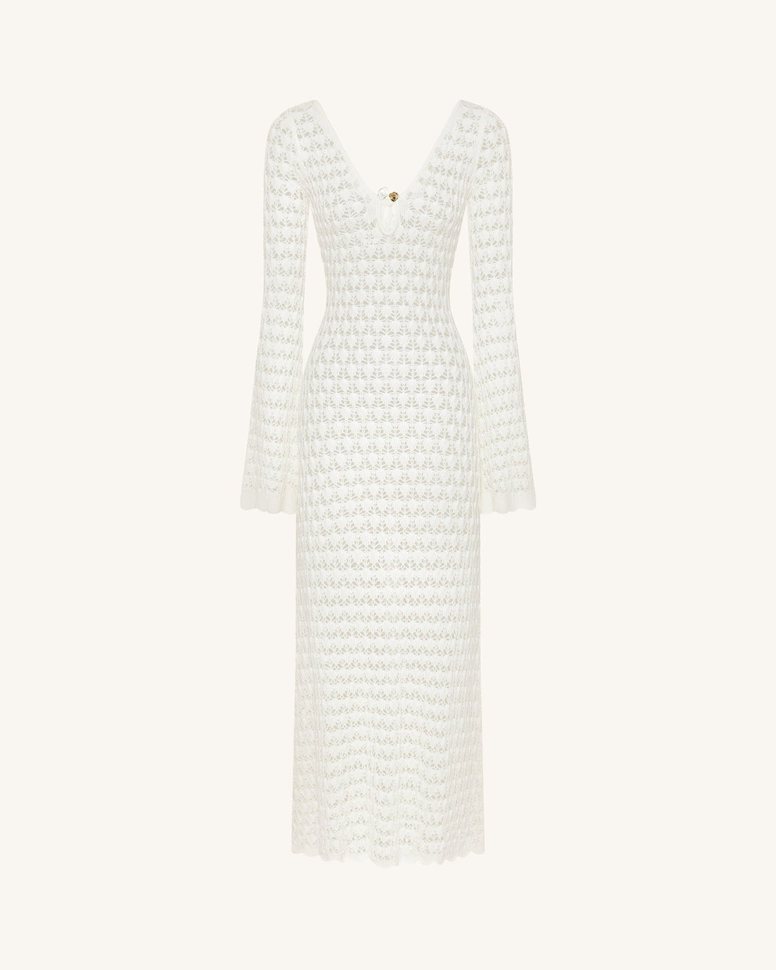 Pointelle Knit Keyhole Maxi Dress - White