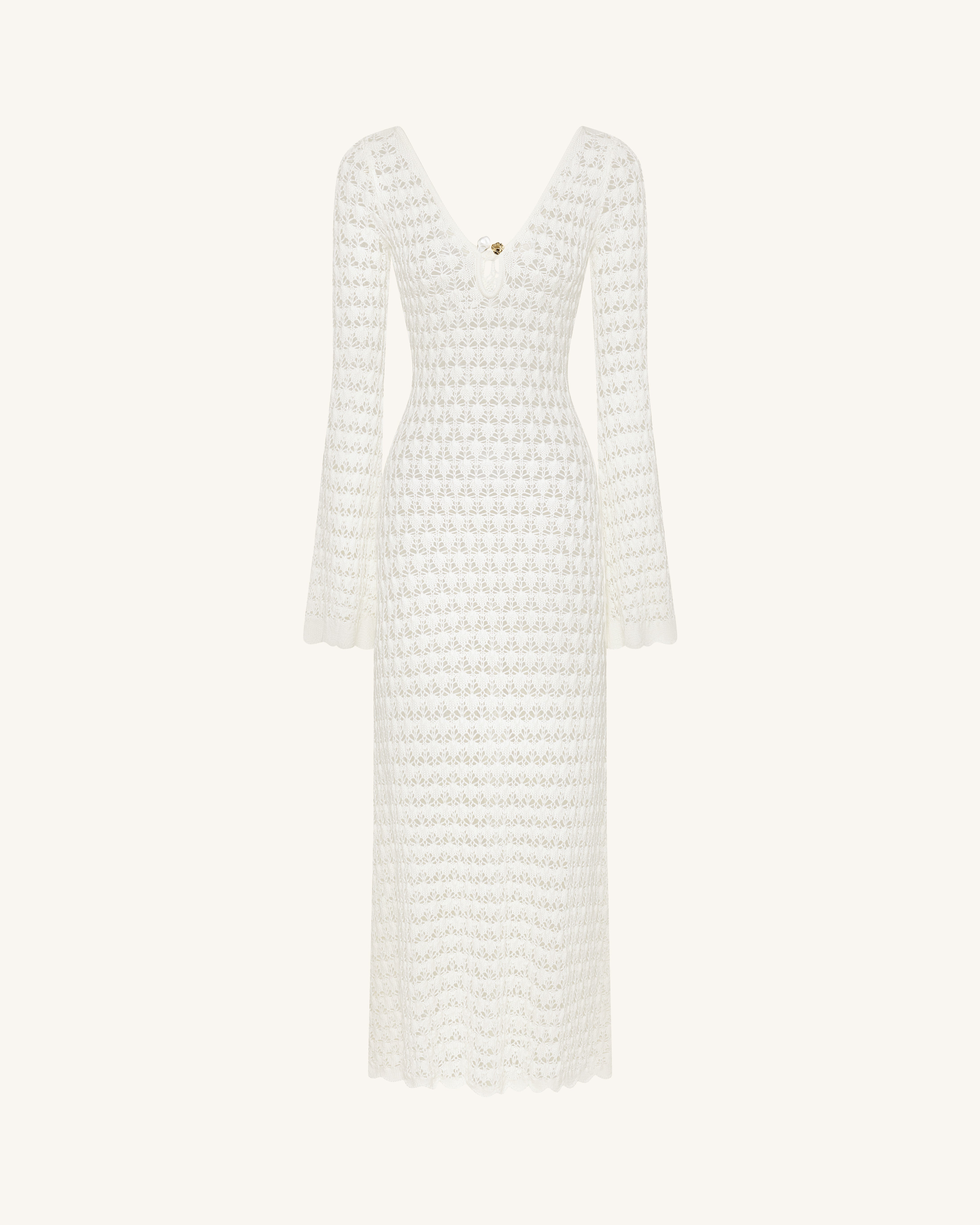 Pointelle Knit Keyhole Maxi Dress - White