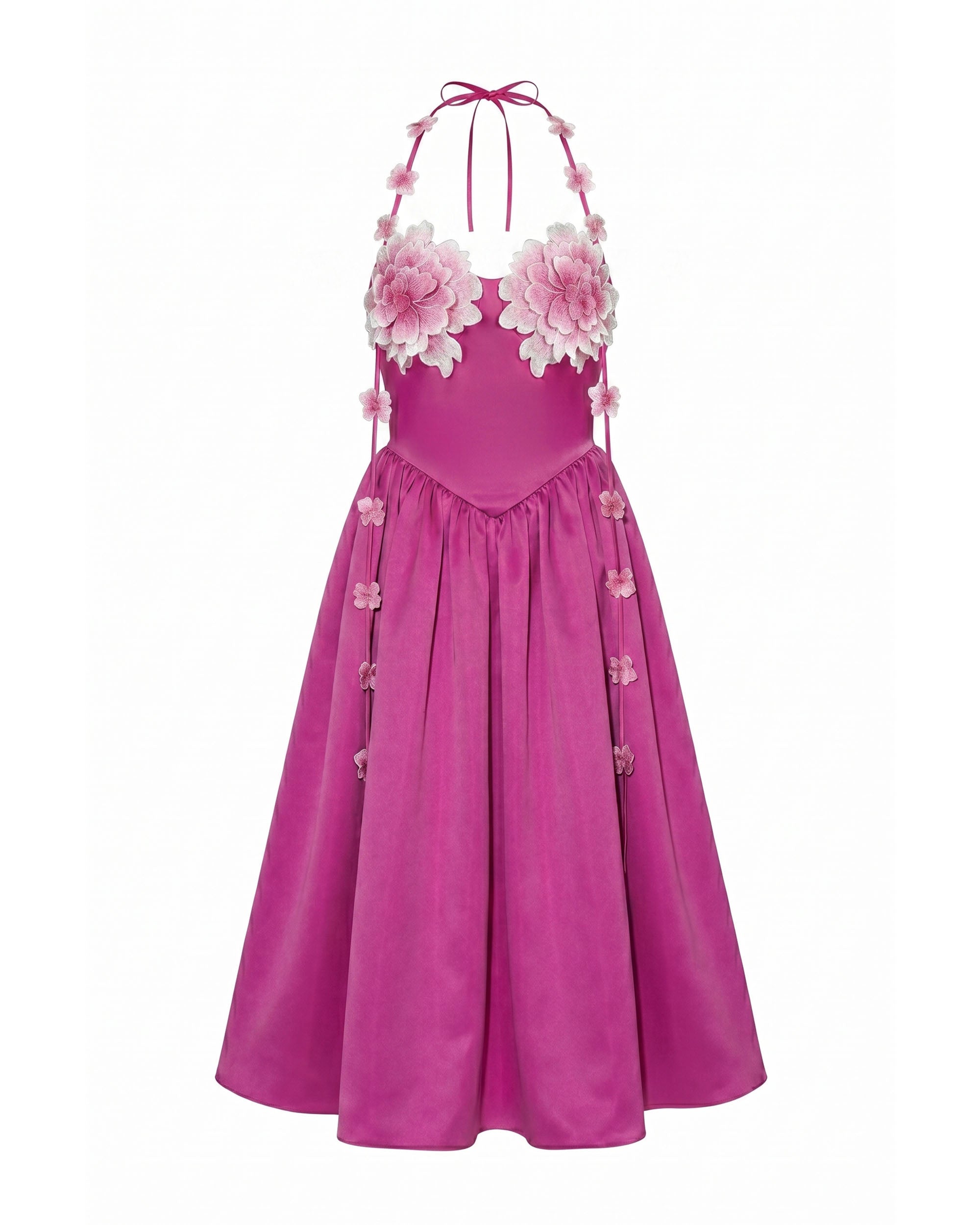 Floral Embellished Halter Maxi Dress - Fuchsia