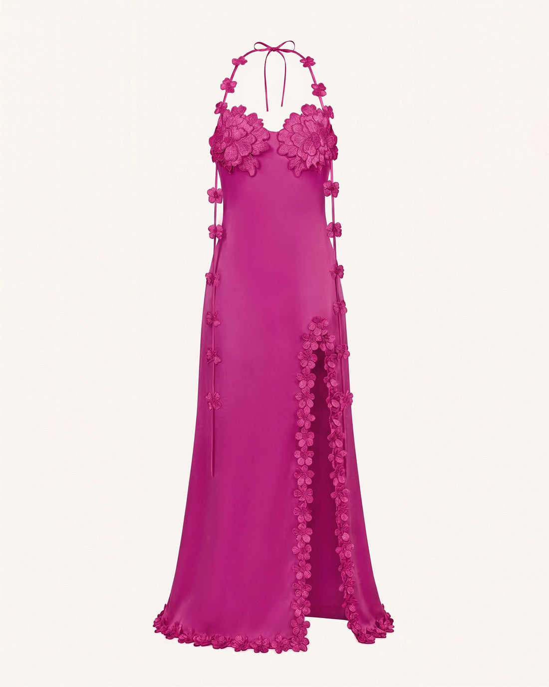 Floral Embellished Slit Maxi Dress - Fuchsia