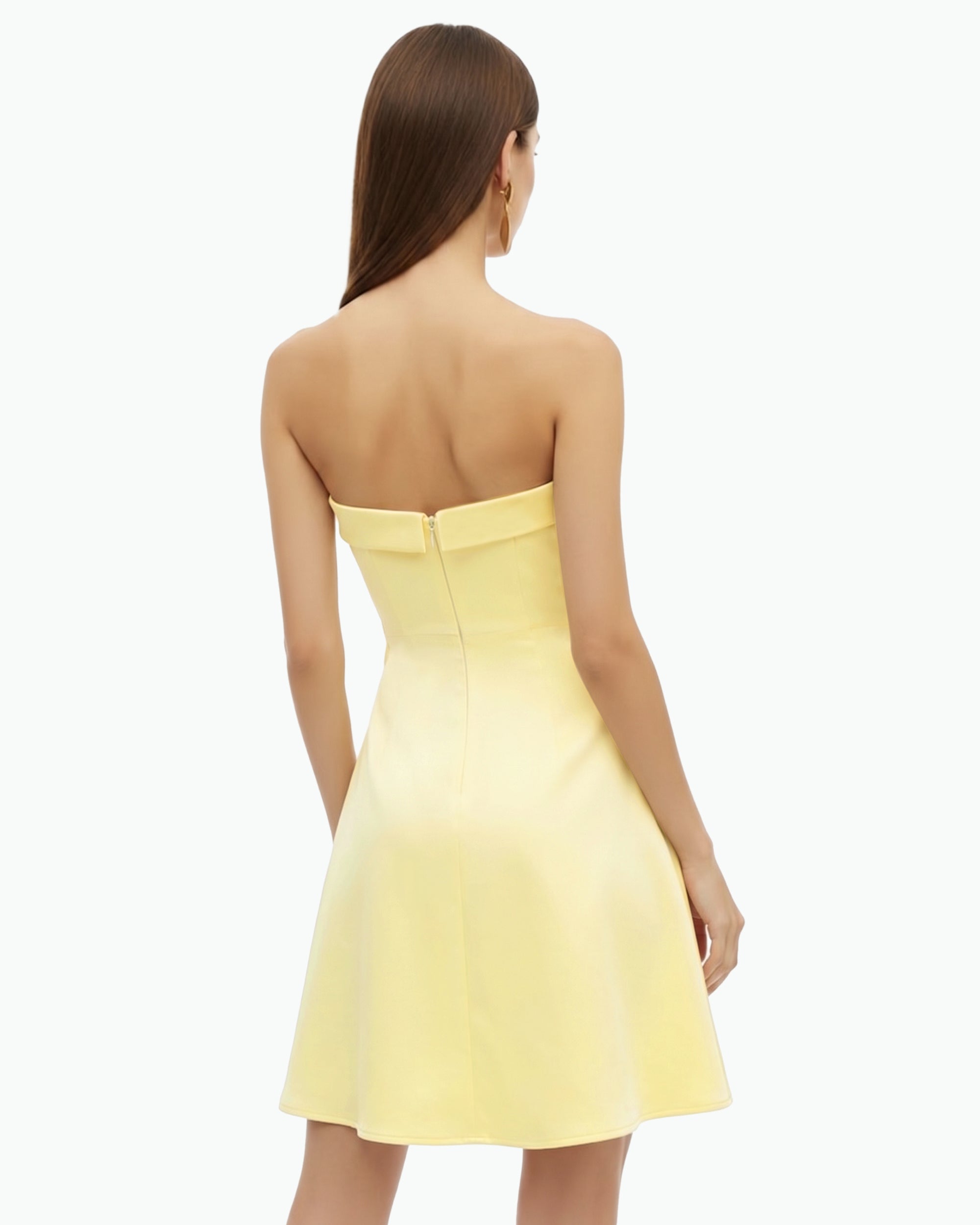 Orchid Embroidered Strapless A-Line Midi Dress - Pale Yellow