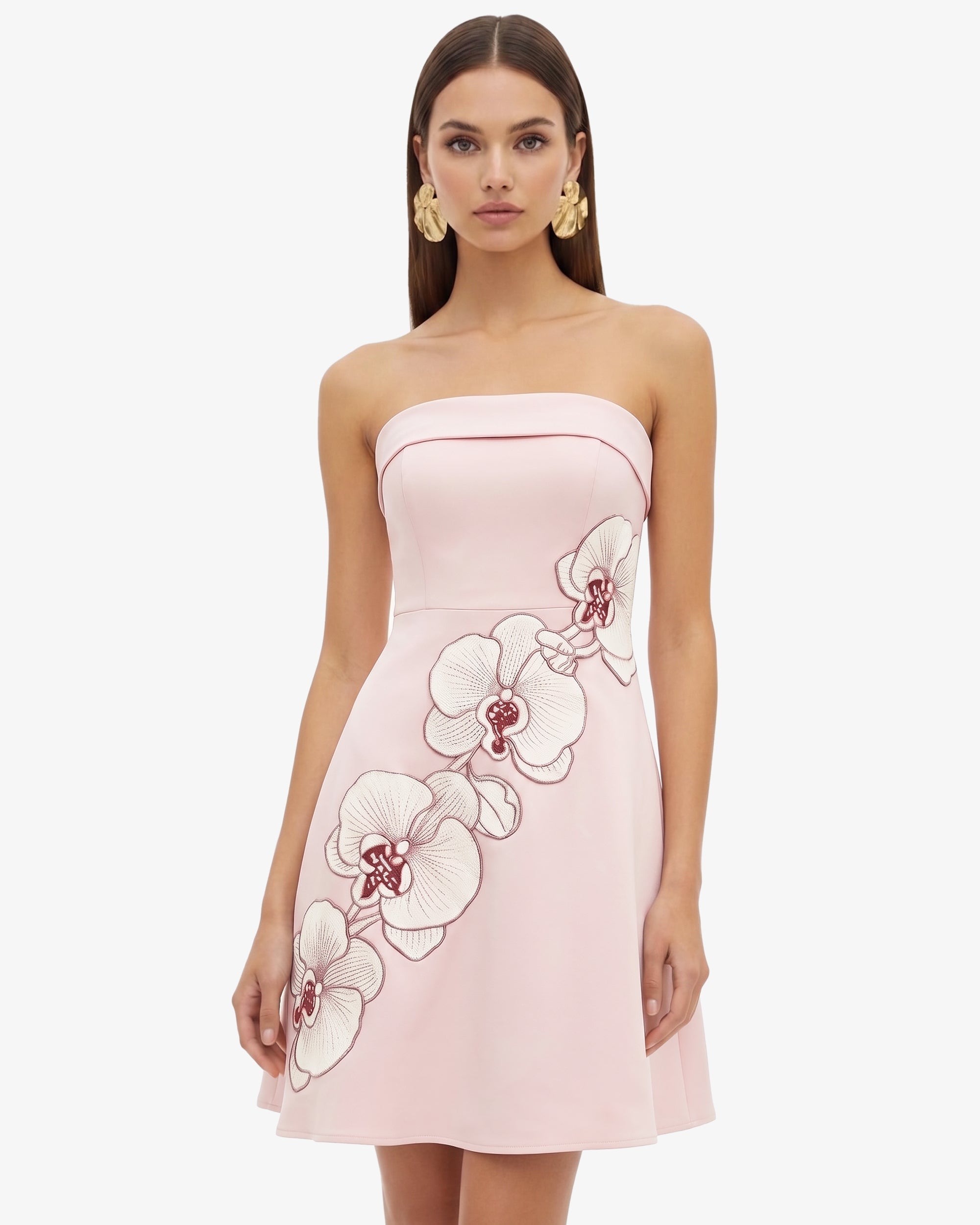 Orchid Embroidered Strapless A-Line Midi Dress - Blush Pink