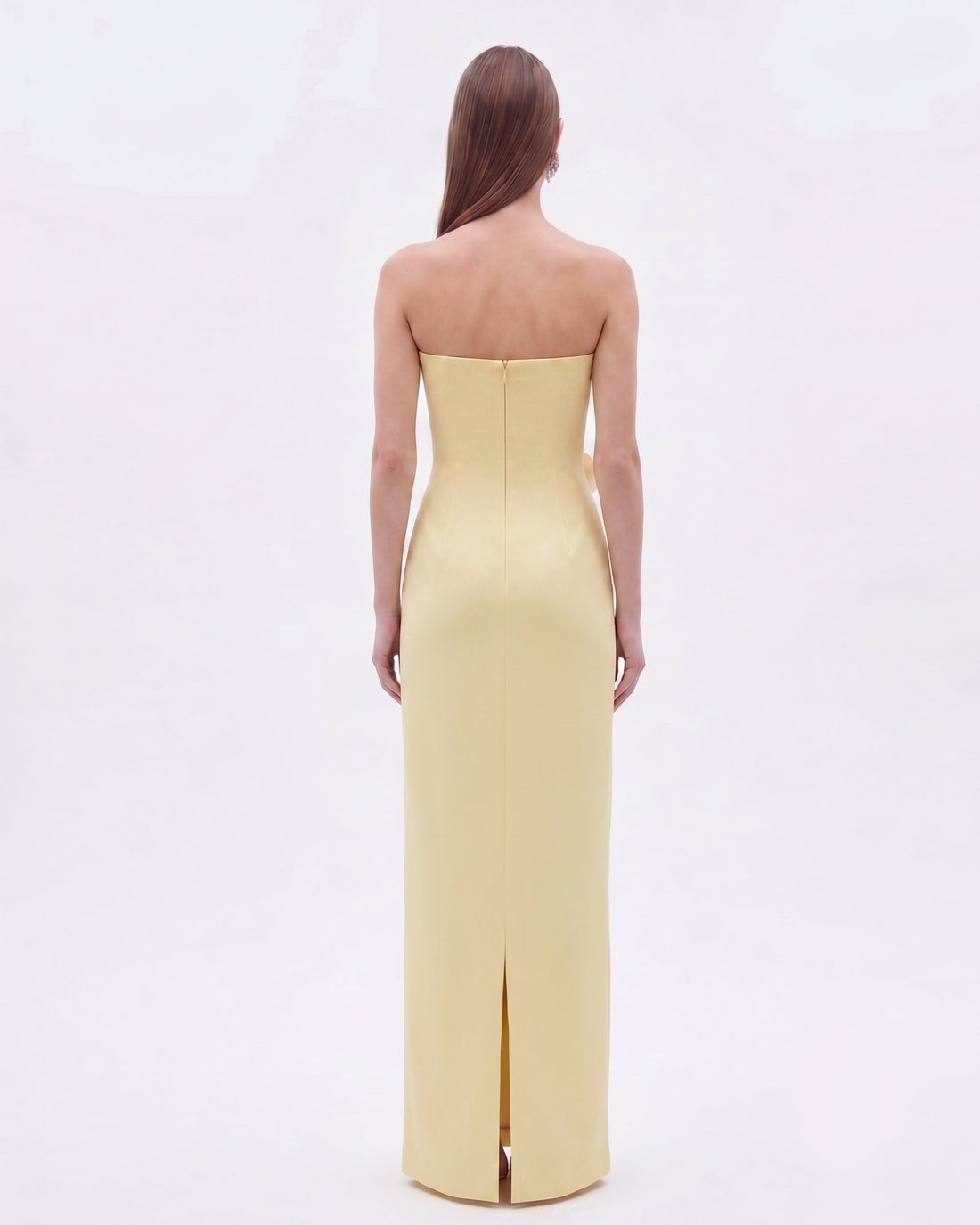 Floral Appliqué Strapless Dress - Yellow