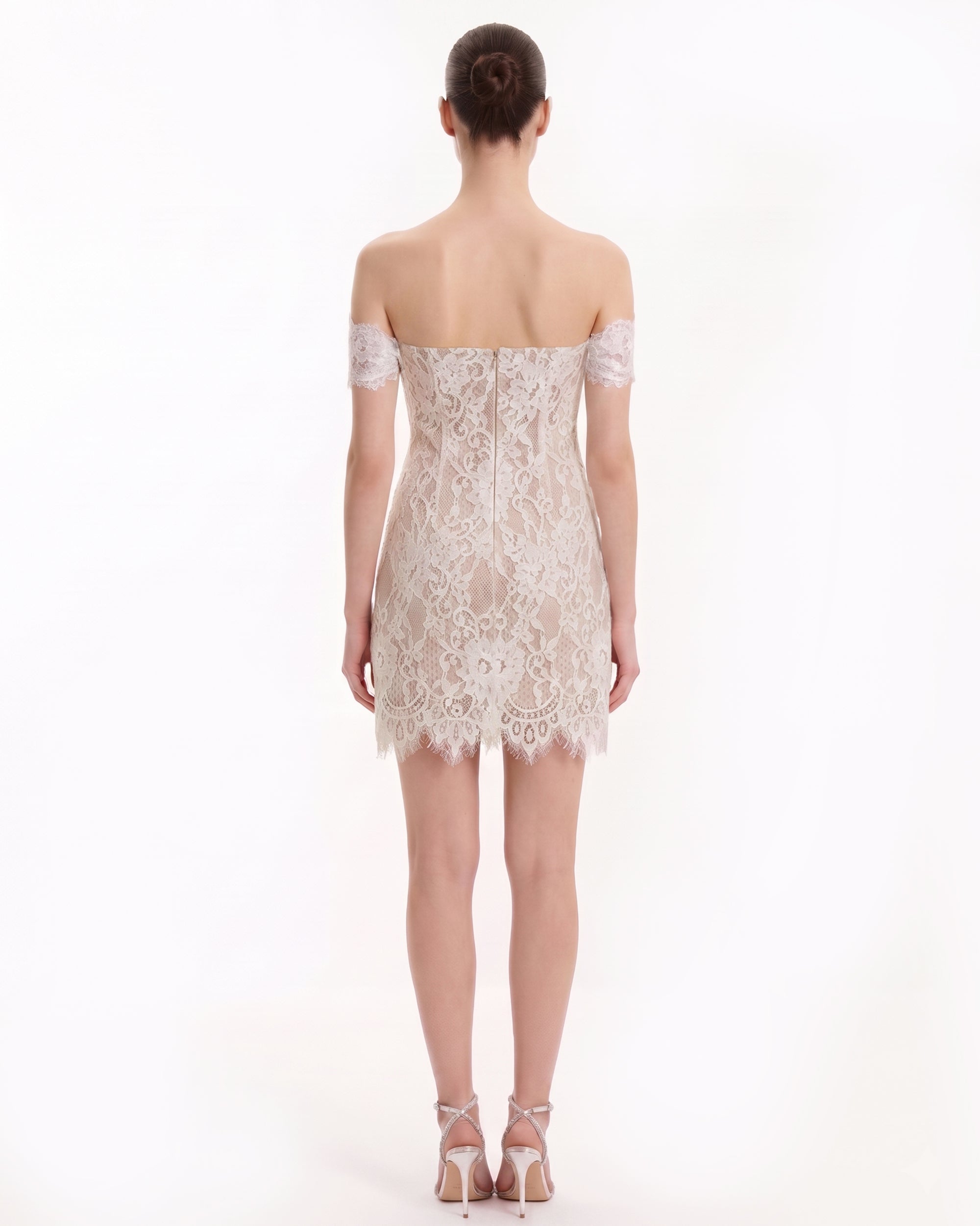 Off Shoulder Lace Mini Dress - White