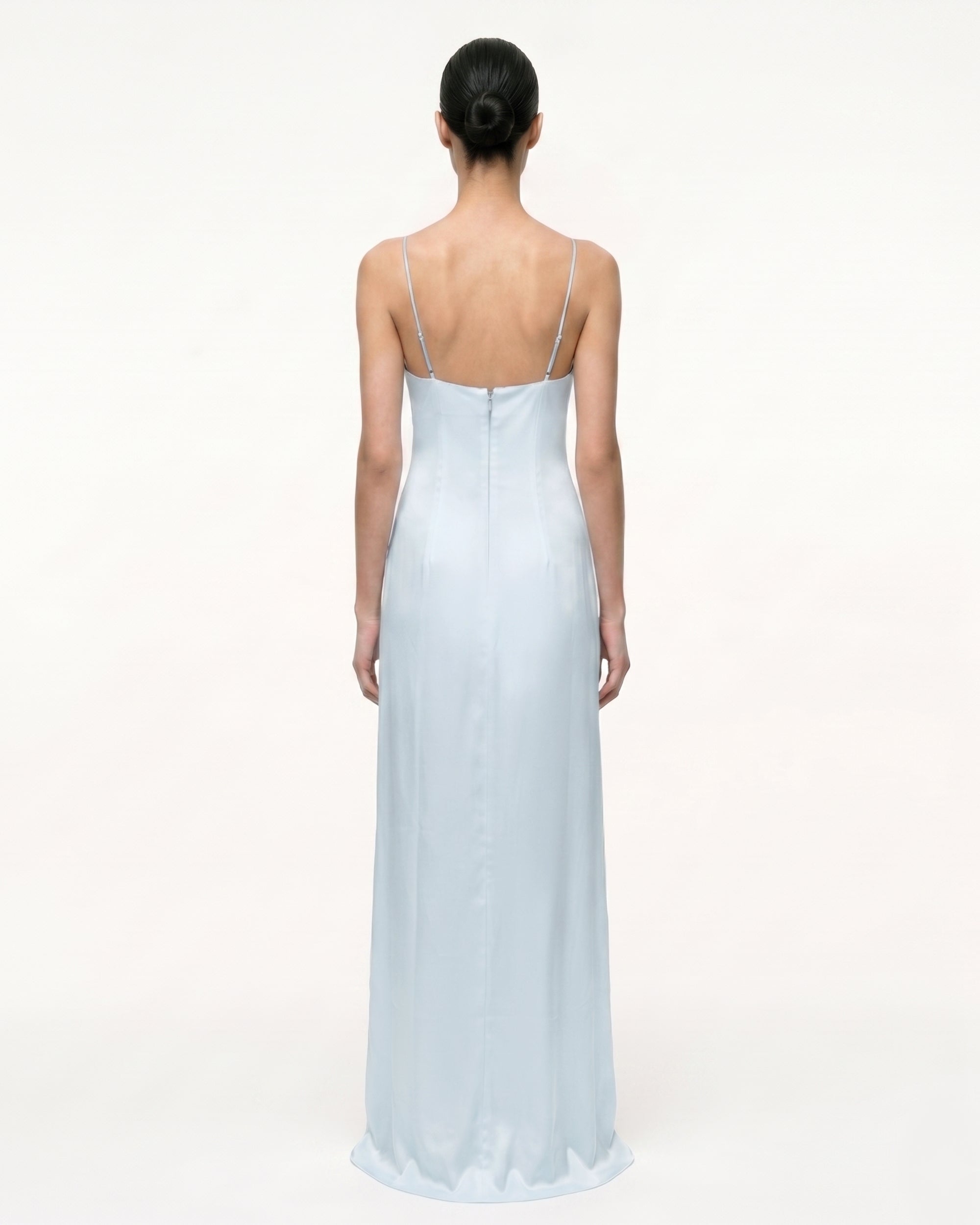 Iris Motif Satin Slip Gown - Light Blue