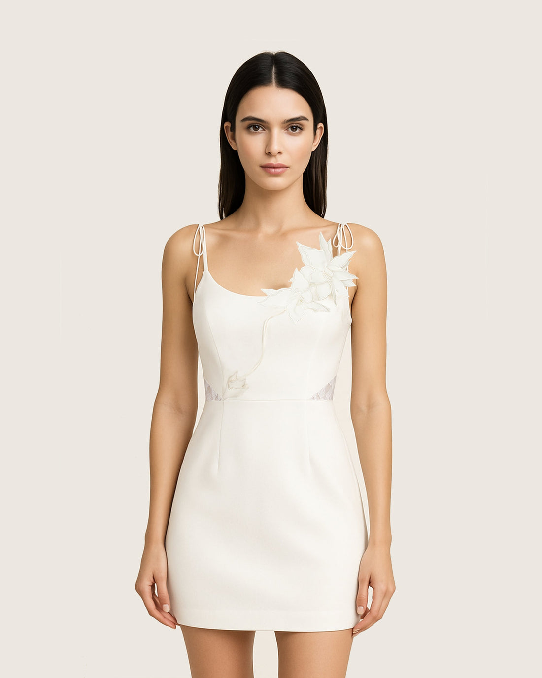 Floral Vine Tie Dress - White