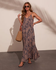 Softly Golden Abstract Print Maxi Dress
