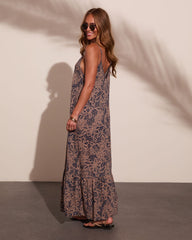 Softly Golden Abstract Print Maxi Dress