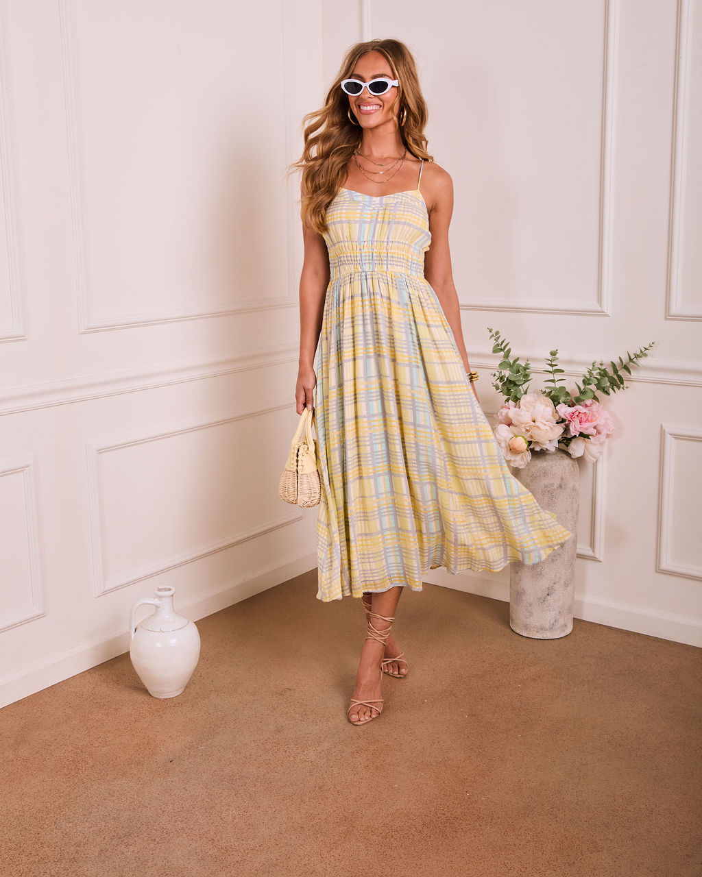 Misty Aura Plaid Midi Dress