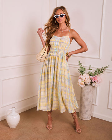 Misty Aura Plaid Midi Dress