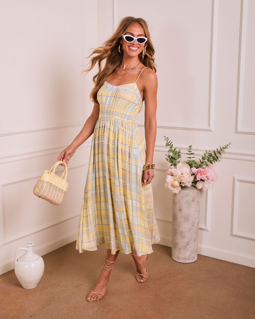 Misty Aura Plaid Midi Dress