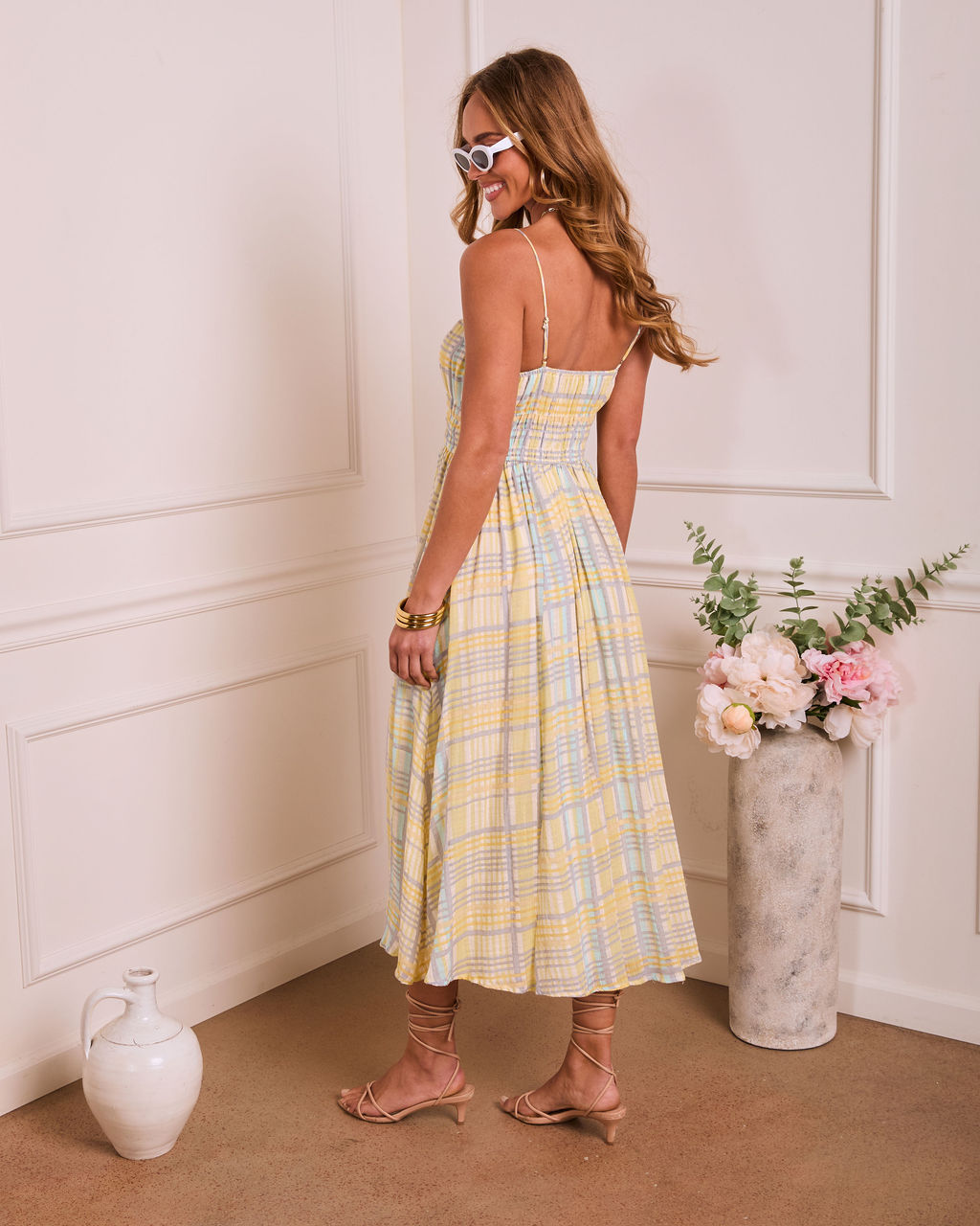 Misty Aura Plaid Midi Dress