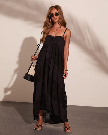 Evening Plans Crochet Panel High Low Maxi Dress