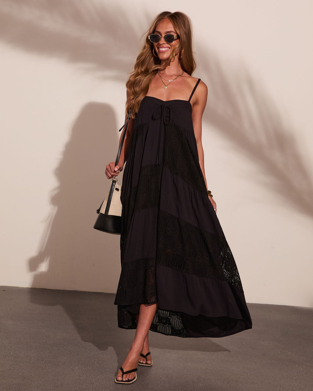 Evening Plans Crochet Panel High Low Maxi Dress