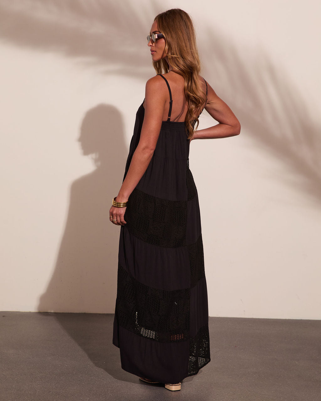 Evening Plans Crochet Panel High Low Maxi Dress