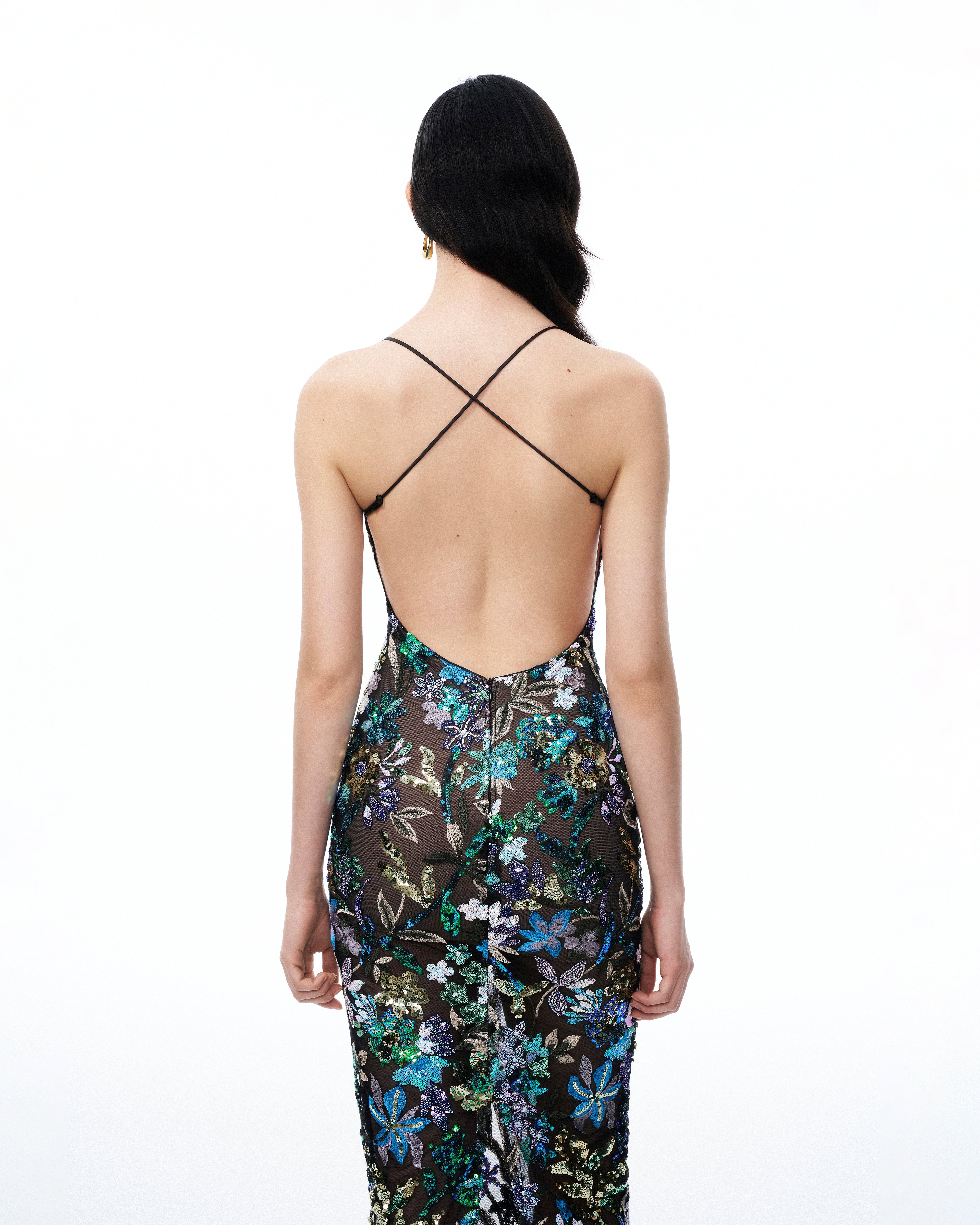 Isadora Floral Sequin Dress - Black Multi