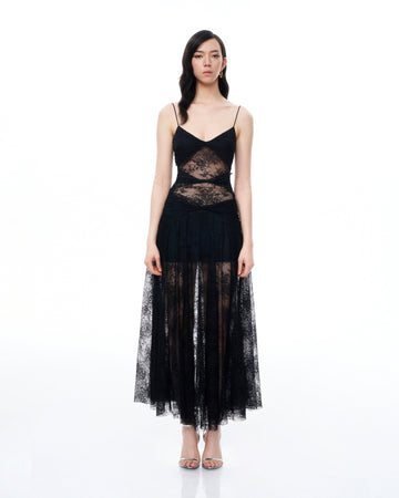 Indigo Floral Lace Dress - Black