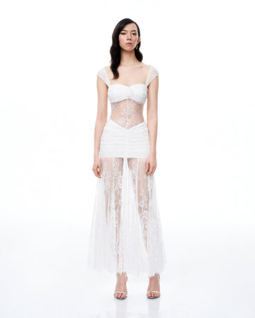 Fiorentina 3D Floral Lace Dress - White