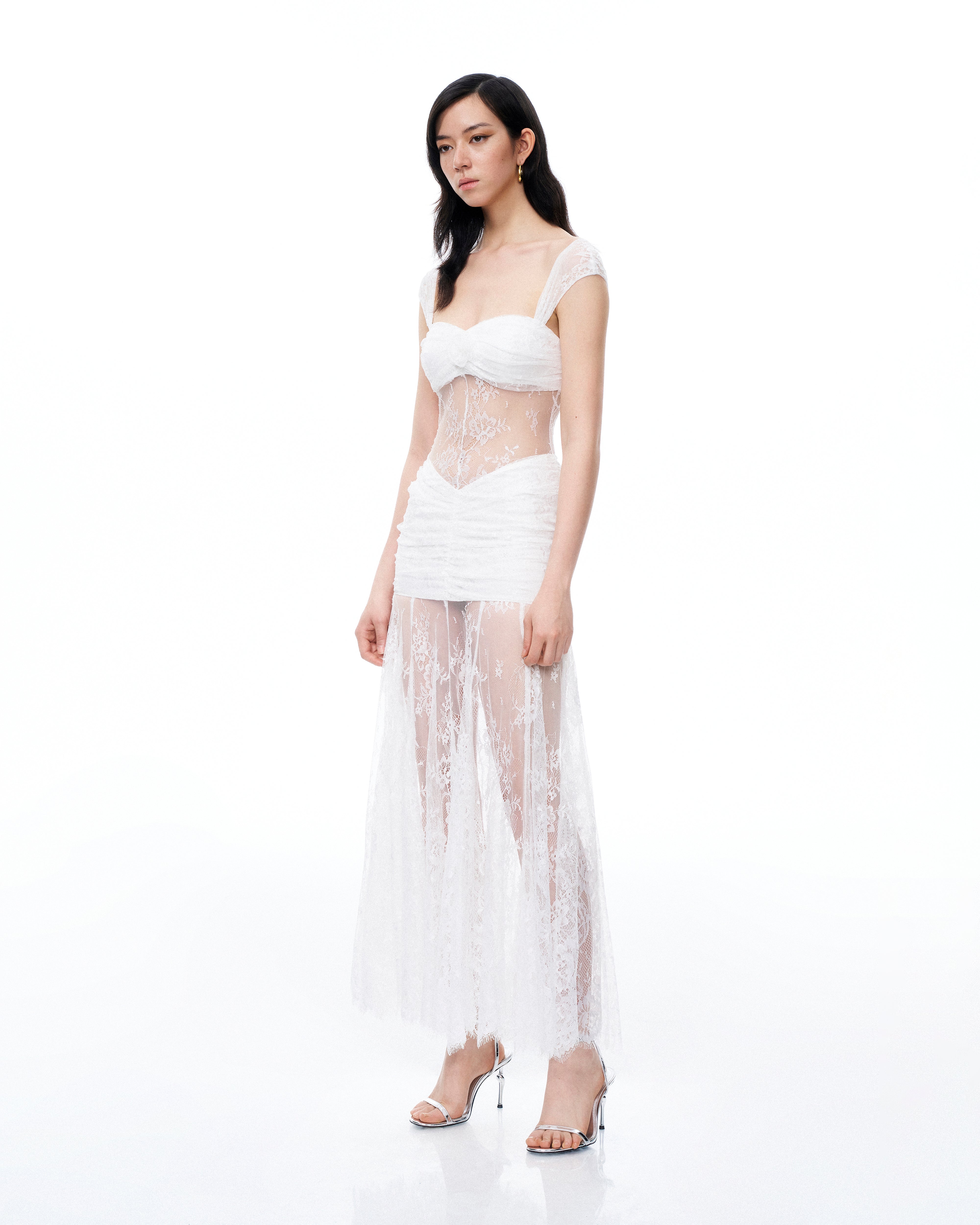 Fiorentina 3D Floral Lace Dress - White