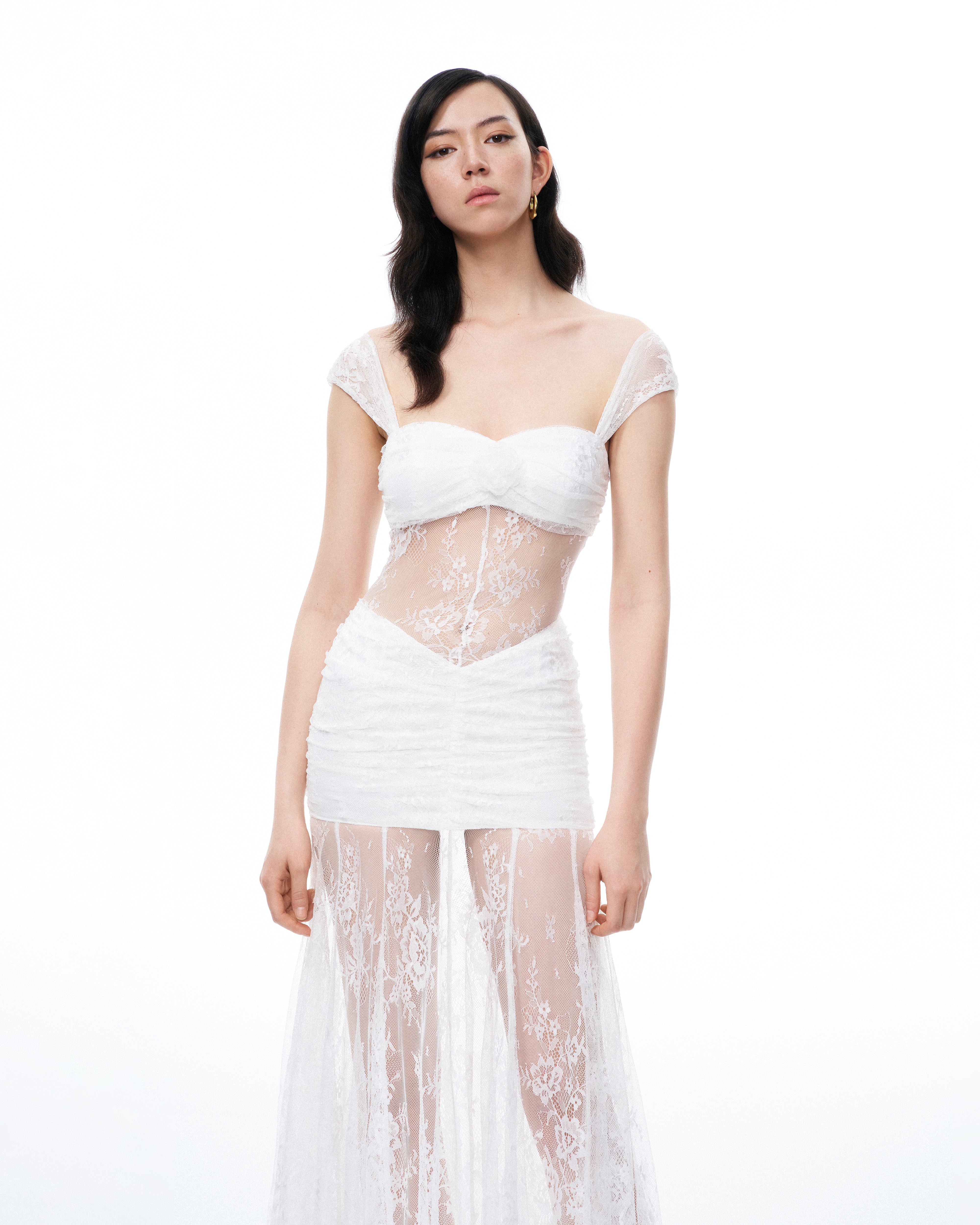 Fiorentina 3D Floral Lace Dress - White