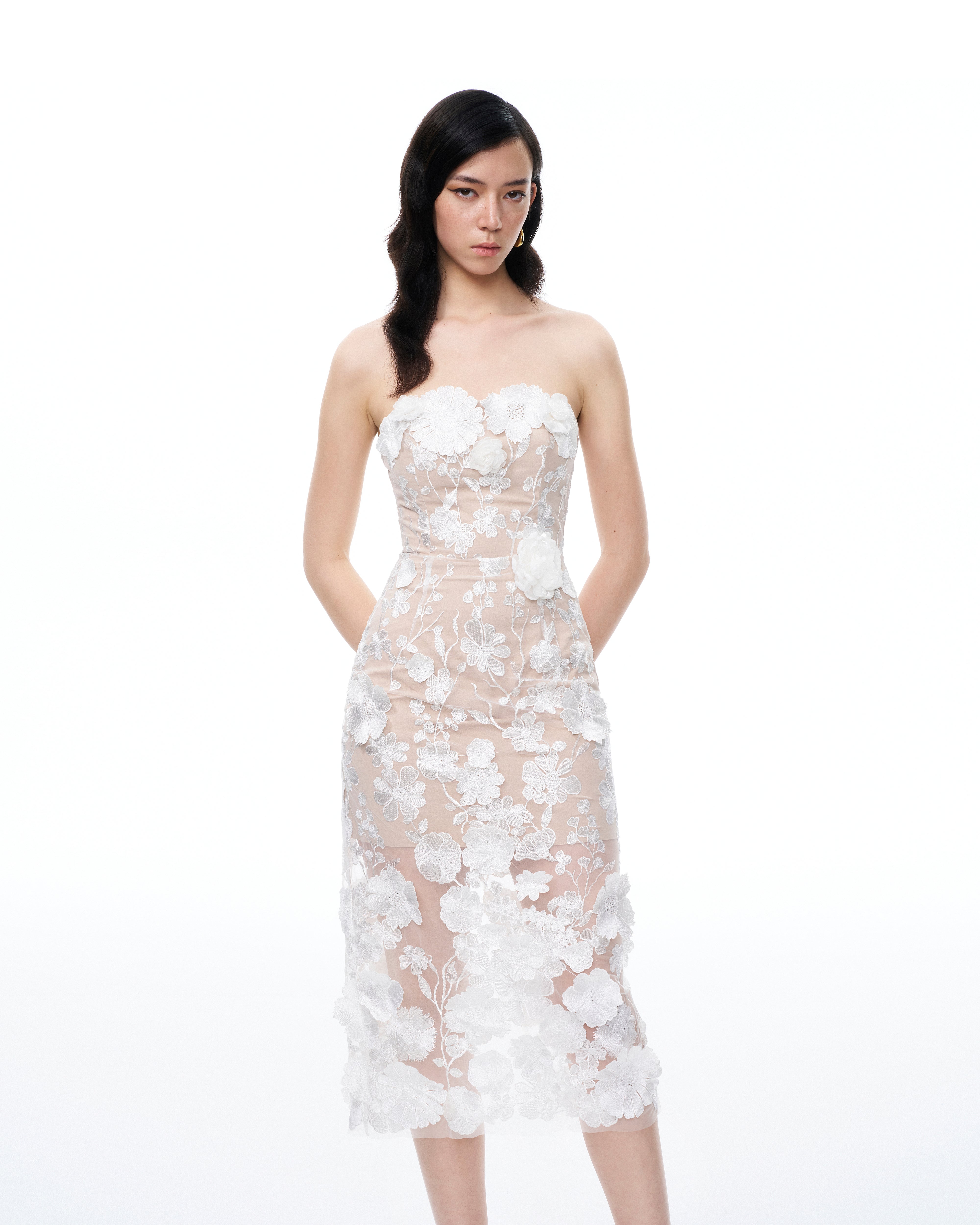 Lysandra 3D Floral Embroidered Maxi Dress - White