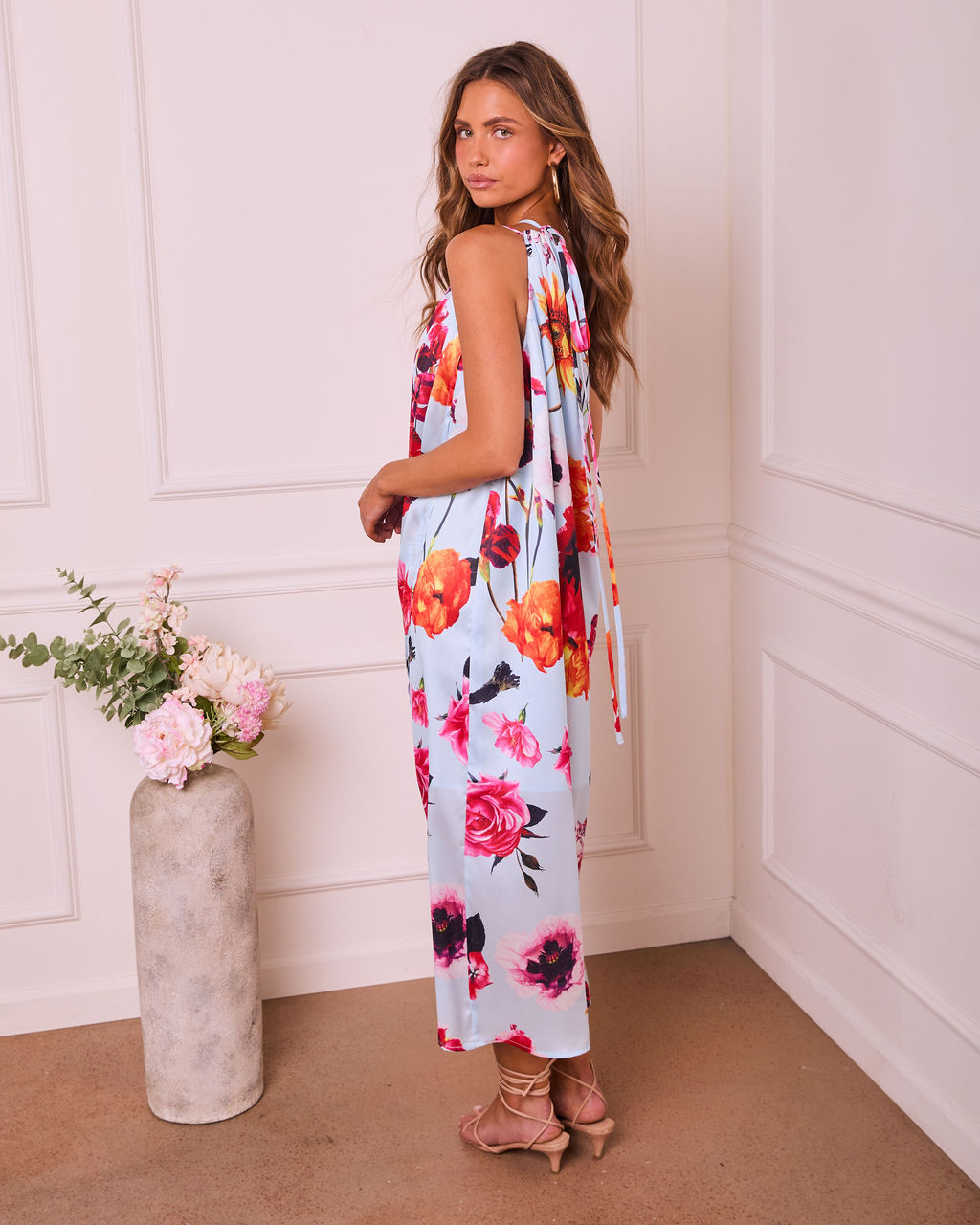 Silken Garden Draped Floral One Shoulder Maxi Dress