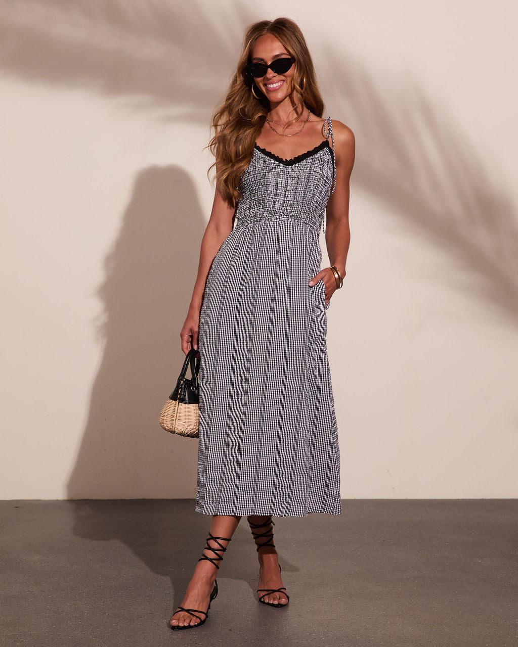Summer Spell Gingham Print Midi Dress
