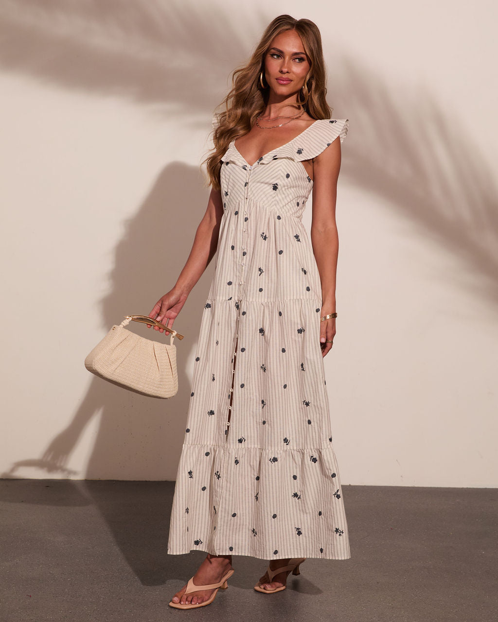 Days Muse Striped Embroidered Floral Maxi Dress