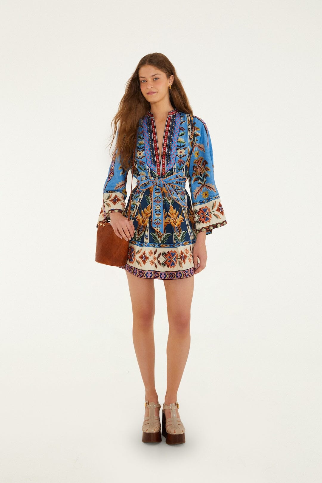 Blue Embroidered Tapestry  Mini Dress