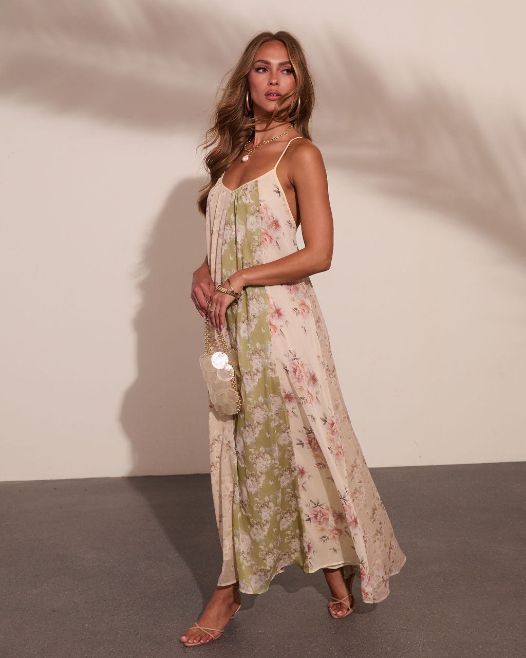 Daytime Glow Floral Color Block Maxi Dress