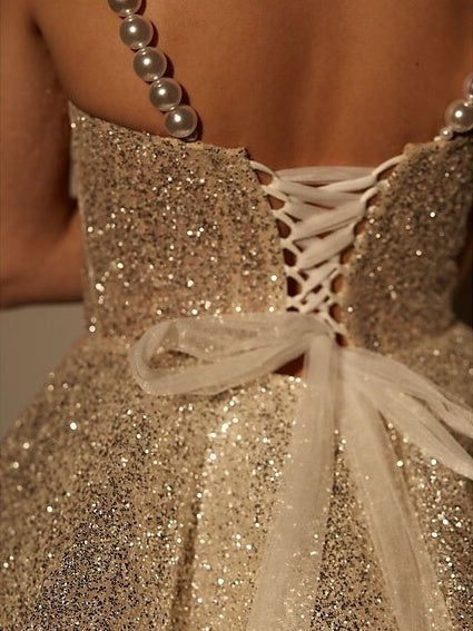 A-Line/Princess Homecoming Dresses Spaghetti Straps Sleeveless Short/Mini Party Dance Cocktail with Glitter