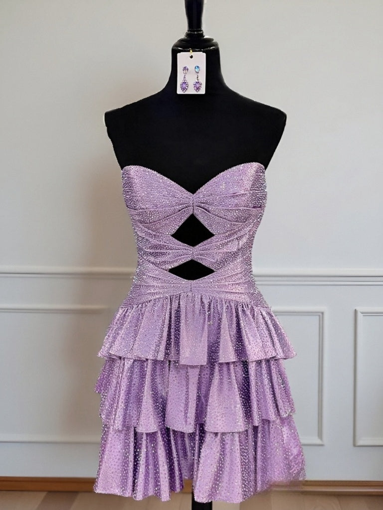 A-Line/Princess Strapless Sleeveless Short/Mini Homecoming Dresses with Rhinestones & Ruffles