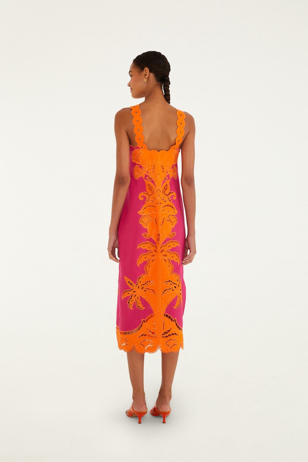 Pink Cutwork Midi Dress