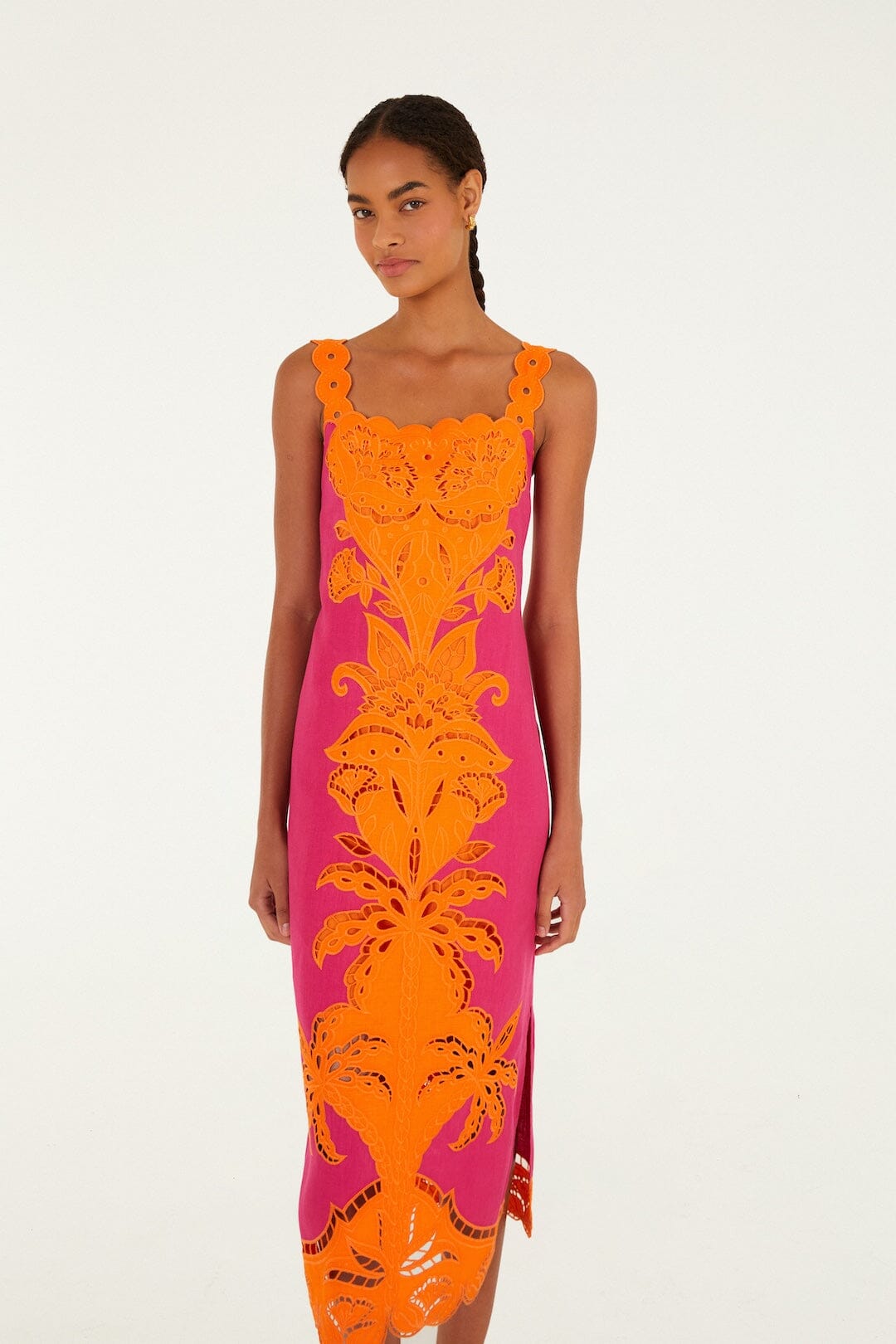 Pink Cutwork Midi Dress