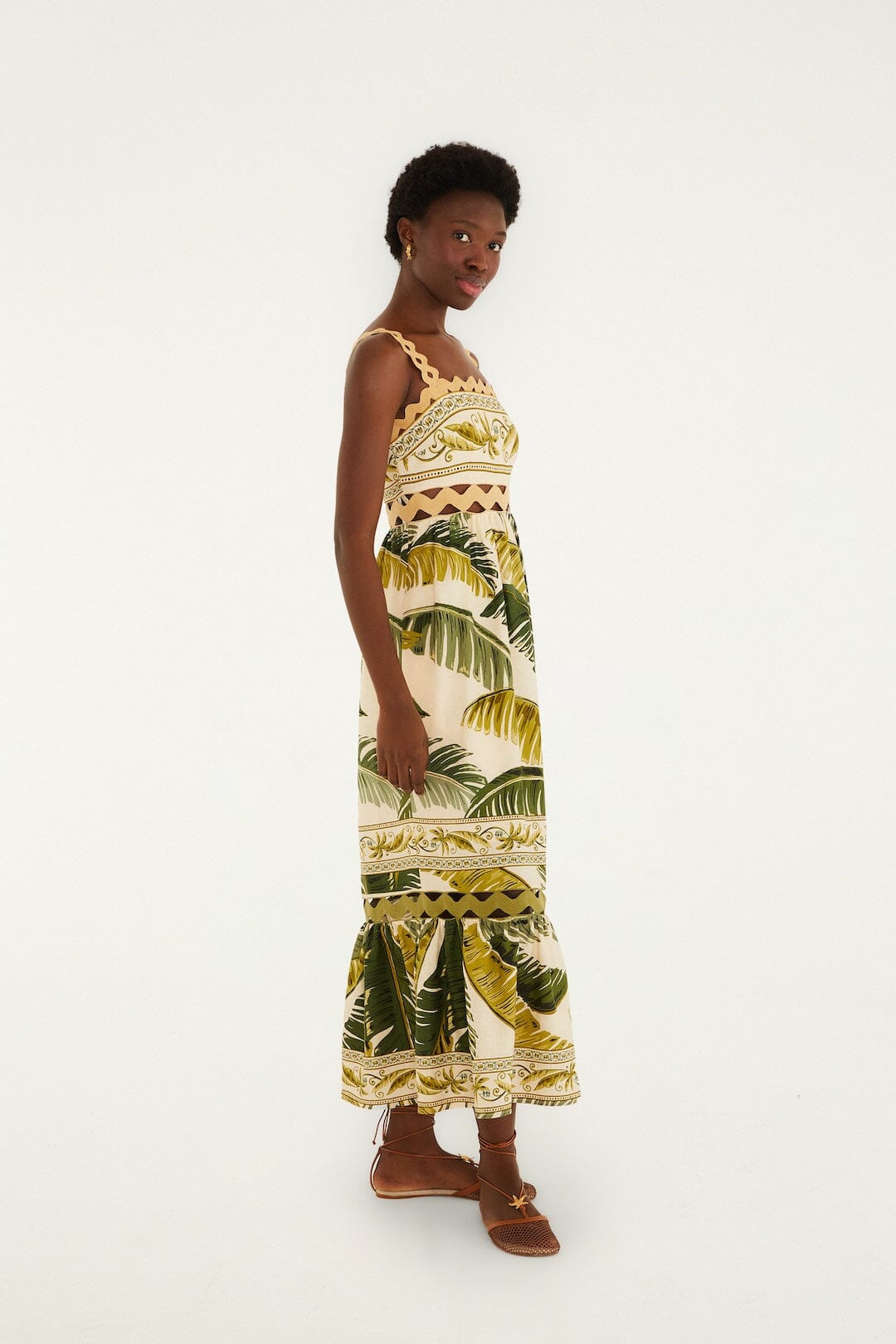 Sand Trancoso Wavy Trim Maxi Dress